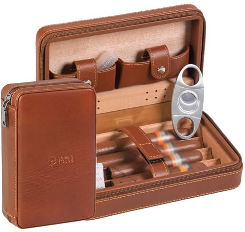 Portasigari portatile a 4 dita, in pelle, tagliasigari, umidificatore per sigari con tagliasigari e umidificatore, regalo per gli sposieri, regalo di compleanno, regalo per la festa del papà