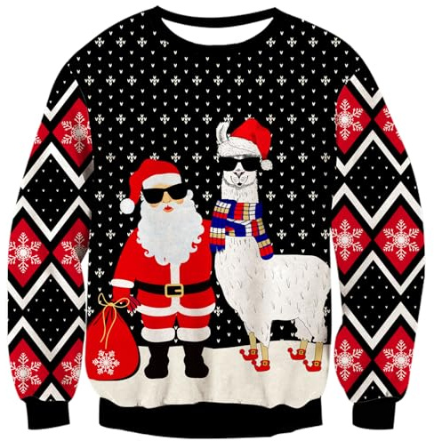 Maglione di Natale da Donna Uomo Ugly Xmas Jumper Maniche Lunghe Unisex Christmas Maglione in Maglia con Motivi Natalizi per Festa di Natale M