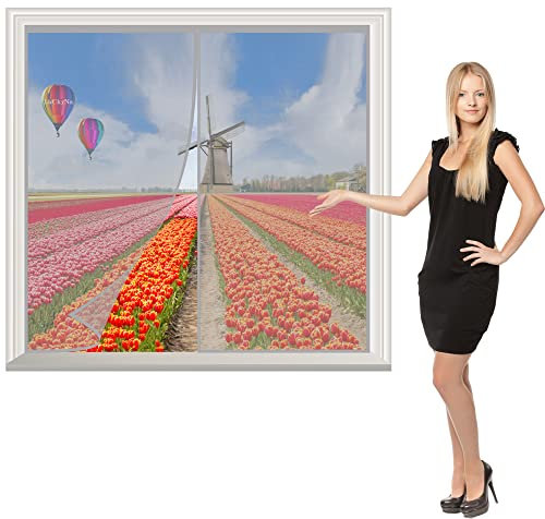 Insektenschutzrollo 90x85cm Grau Magnetisch Moskitoschutz Fliegenvorhang Automatisches SchließEn Einfache Installation für Wohnzimmer Terrassentür