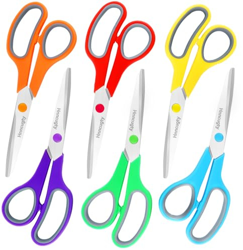 Schere, 20,3 cm Schere, Allzweck-Schere, 6er-Pack, scharfe Schere für Büro, Zuhause, Schule, Lehrer, Studenten, Kinder, Erwachsene, Nähen, Stoff, Bastelbedarf, bequeme Griffe, Rechts-/Linkshänder