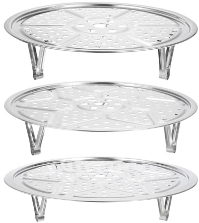 uxcell 3pcs Stainless Steel Steamer Rack with Stand, 8.6 Inches/9.5 Inches/10.2 Inches Pot Steaming Tray for Steamer Cookware Instant Pressure Cooker