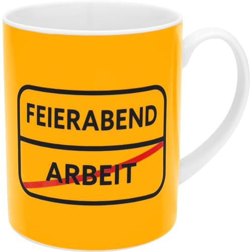 GRUSS & CO XL-Tasse mit Motivdruck Feierabend | große Kaffeetasse, Porzellan, 60 cl, Becher mit Spruch | lustiges Geschenk, Männergeschenk | 48924, Gelb