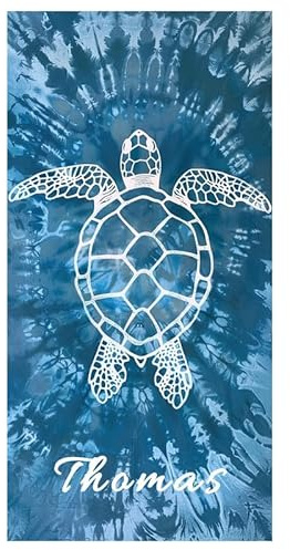 Personalisiert Strandtuch mit Namen-Baumwolle Schnell Trocknendes Blaue Schildkröte Badetuch Strandlaken Handtuch-Groß 150x75cm Super Saugfähig, Sandfreie Strand Schwimmhandtücher