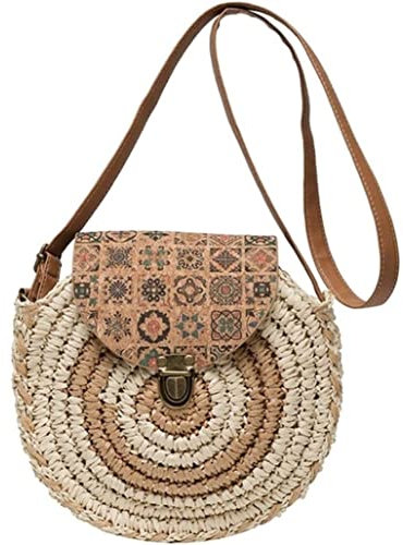 MEIZHITU Korbtaschen Damen Runde Frauen-Schulter-Crossbody-Beutel-Handtaschen-Sommer-gewebte Strand-Damen-Kurier-Reise-Strand-Tasche Sommer Strand Geldbörse (Color : B)