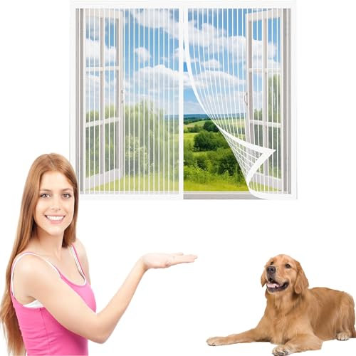 Fliegengitter Fenster Magnet 240 x 230 cm Ohne Bohren Insektenschutz Magnet Vorhang Luft Kann Frei Strömen für Fliegengitter Fenster Mückengitter, Weiß