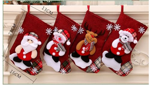 Blausky 4er Set Weihnachtsstrumpf,Nikolausstrumpf,Nikolausstiefel zum Aufhängen,Weihnachtsdeko,Leinen Weihnachtssocken,Mittlere Nikolausstrumpf,für Weihnachten Kamin Deko Geschenke,Gemischt F