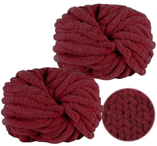 Lana gruesa para ganchillo 250g x 2cm Rojo oscuro Super suave para tejer a mano, tejer en la manga Lana esponjosa para ganchillo Mantas Gorros Cojines decorativos