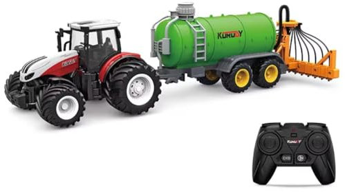 efaso RC Traktor mit Düngeanhänger 6642 Ferngesteuerter Traktor Spielzeug ab 2 3 4 5 6 Jahre, Rc Traktor mit Anhänger, Ackerschlepper mit Licht,Weihnachten Geschenk für Kinder