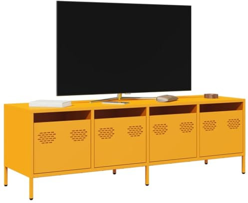 Homgoday Meuble TV jaune moutarde 135 x 39 x 43,5 cm en acier, meuble TV meuble bas pour TV pour table de salon industriel, support TV salon Style851307