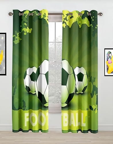 Rptidmv Vorhänge mit Ösen Fußball Vorhang Blickdicht Verdunklungsvorhänge Thermovorhang Schallschutz - Wohnzimmer Schlafzimmer Büro Deko Garten 2er Set -140 x 245 cm (B x H)