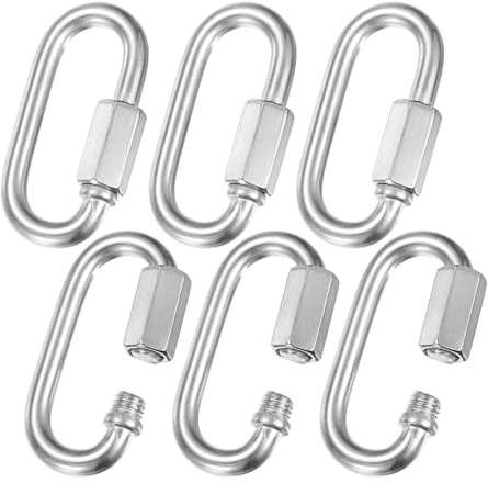 M METERXITY 6-Pack Conector Rápido De Cadena En Forma De D, M7 9/32 Acero Inoxidable 304 Eslabones De Reparación con Cierre para Columpios/Camping, Anillo Giratorio con Llave [Plata]