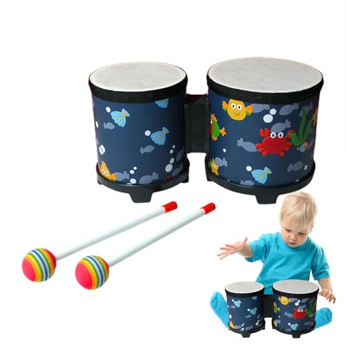 Drum Bongo Bongo Bastel-Percussion Instrument mit 2 bunten Drumsticks | Holzboot für Kinder, Musikspielzeug für Kinder und Erwachsene, Bongo Schlagzeug für Musikliebhaber
