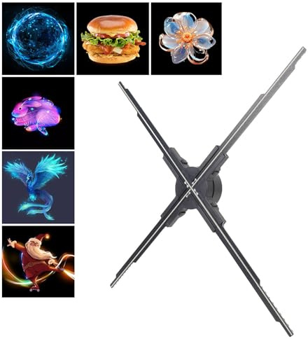 3D Hologramm Fan, 60Cm 3D Hologramm Projektorwerbung Display mit 645 LED Perlen, 3D Holographie Videoprojektor für Business Store Schilder, Bar, Casino, Party, Weihnachten usw.