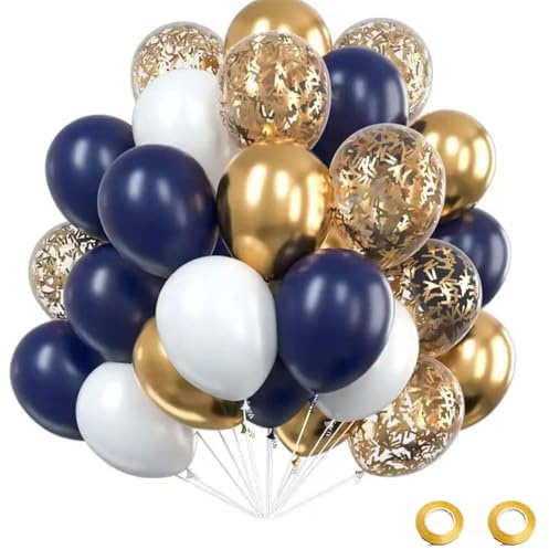 Gleemix 30 Stück Luftballons Blau Gold Weiß, Gold Konfetti Ballons Geburtstag, für Geburtstagsfeier, Hochzeit, Abschlussfeier, Urlaub, Halloween, 12 Zoll (30cm)
