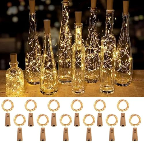 12 Pack Bottle Lights, Bottle Light with Cork 2M 20 LED String Fairy Lights Battery Operated Wine Bottles Light Copper Wire String Light for DIY, Party, Decor, Wedding Indoor Outdoor (Warm White)