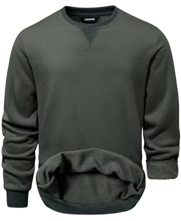 JMIERR Mens Fleece Long Sleeve Crewneck Sweatshirts Sherpa Lined Fall Winter Pullover Sweaters Shirts, L, Dark Grey