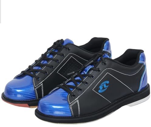 SDEQA Chaussures de Bowling pour Hommes Baskets de Bowling en Cuir à Lacets,Black Blue,40 EU