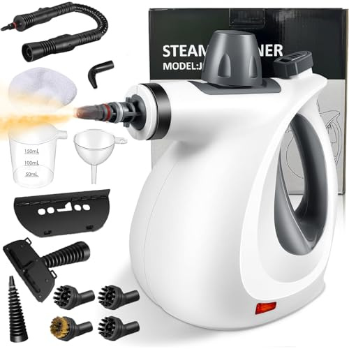 Nettoyeur vapeur portable 1050W Chauffage rapide à une température élevée de105 °C,Réservoir d'eau de 250ml Nettoyeur vapeur manuel pour meubles de cuisine, voiture, sol, canapé (mit 12 Zubehör)