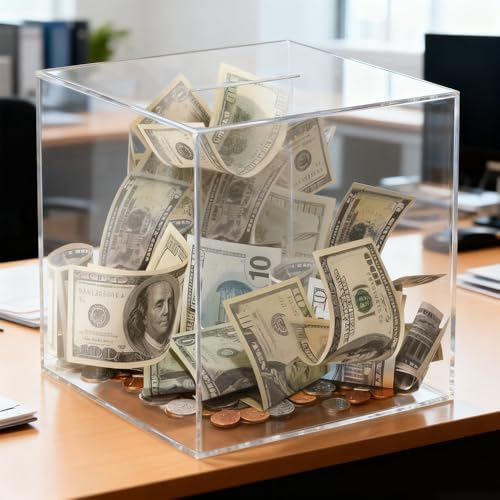 Money Box, ADDLIVE Clear Money Box, 12 * 12 * 12cm Acrylic M-oney Bo-x, M-oney Saving Bo-x, Mo-ney B-ox For Kids, Unopenable Mo-ney Bo-x for Budget and Save, Coin and Cash, Must be Broken to Open