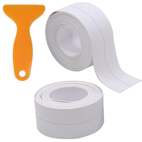 Alwodici 2 Rolls Bath Sealant Strip 1.5x126 In Self Adhesive Caulk Strip Waterproof Sealant Tape With Scraper White Bath Sealing Strips Bathroom Toilet Kitchen Bathtub Shower Sink Wall Corner Window