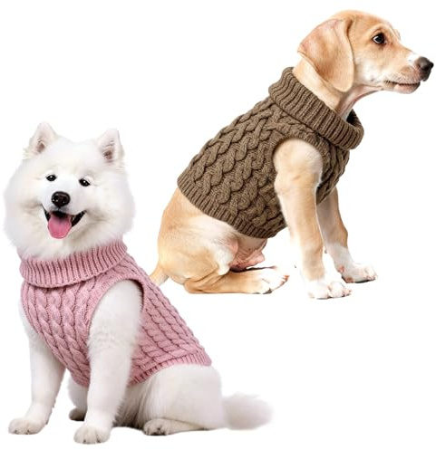 EOAMGO Lot de 2 Pulls pour Chien, Pull Chaud en Maille pour l'hiver, Pull à col roulé Doux, Pulls Confortable pour Chiens de Petite, Moyenne et Grande Taille (M, unité, 2)