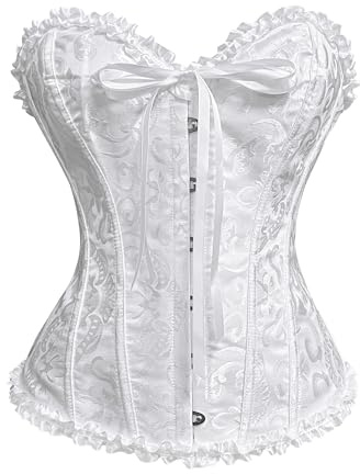 Wikoan Damkorsett bustier spets upp bustier korsett sexiga broderade mönster kläder fest halloween karneval cosplay party outfit S-4XL, Vit, 4XL