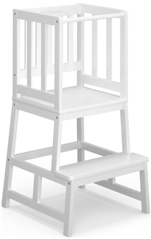 COSYLAND Torre de Aprendizaje Montessori para Niños Mayores de 18 Meses, Estructura Antivuelco y Estable (Blanco Cremoso)