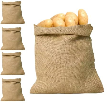 Jutesäckar 5 Stycken 40 x 60 cm Återanvändbar Naturlig Påse | Jutesäck För morötter, frukt, bakgård, jord, sand, odling, plantering, skörd, lantbruk, , garage