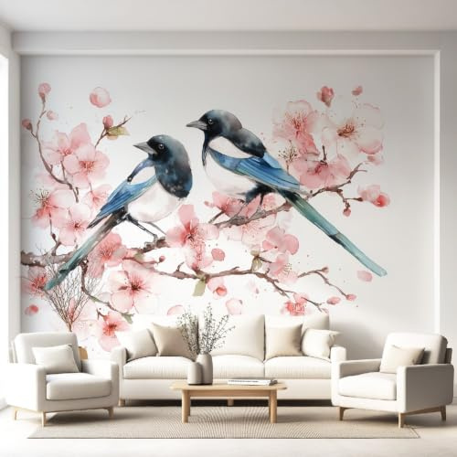 Carta da parati fotografica in stile orientale cinese, fiori e uccelli, 120 x 180 cm (larghezza x altezza), decorazione da parete