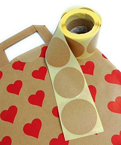 1000 runde selbstklebende Etiketten aus Kraftpapier, 5 cm, rund, zum Verschließen von Tüten.