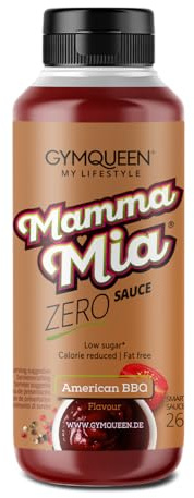 GymQueen Mamma Mia Zero Sauce, kalorienreduziert, ohne Fett & ohne Zuckerzusatz, zum Verfeinern von Gerichten oder als Salat-Dressing, American BBQ