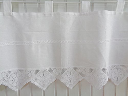 Arinosa Scheibengardine Landhaus Weiß Shabby Chic Häkelspitze Leinenoptik 30/150 o. 40/150 o. 60/150, Höhe:30Hx150B