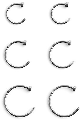 Ruifan 6pcs Stainless Steel Body Jewelry Piercing Earrings Nose Hoop Ring Unisex 18 Gauge 6mm/8mm/10mm - Steel