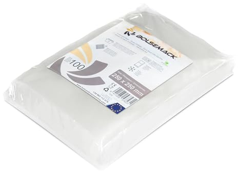 Bolsa gofrada envasado al vacio 250x250 mm. (25x25 cm.) 100 Unidades. Compatible con todo tipo de envasadoras domésticas | Sin BPA ni ftalatos | Bolsas de vacío para envasar alimentos