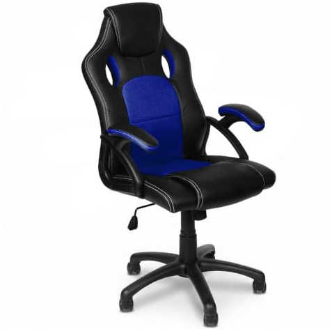 Panorama24 Gamer Stuhl Gaming Schreibtischstuhl Chefsessel Bürostuhl Ergonomisch, Blau, 9 Farbvarianten, gepolsterte Armlehnen, Wippmechanik, belastbar bis 150 kg, Lift TÜV geprüft
