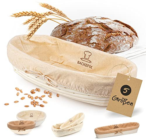 Backefix 2 kg fino a 2,5 kg cestino per la lievitazione del pane ovale piccolo (Ø 36cm) | per un pane perfettamente formato e fatto a mano | Cestino per lievitazione naturale con panno di lino
