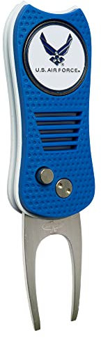 Team Golf Military Air Force einziehbare Pitchgabel mit doppelseitigem magnetischem Ballmarker, patentiertes Design mit Einer Zinke, verursacht weniger Schäden an Grüns