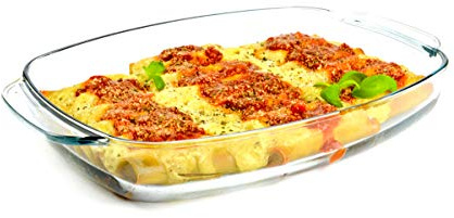 Sendez Große Auflaufform Glas 3,6L – Borosilikat Lasagneform 35×26 cm – Glasbräter mit Griffen, Hitzebeständige Backform, Lasagne Form, Ofenform, Kuchenform, Spülmaschinengeeignet, Transparent
