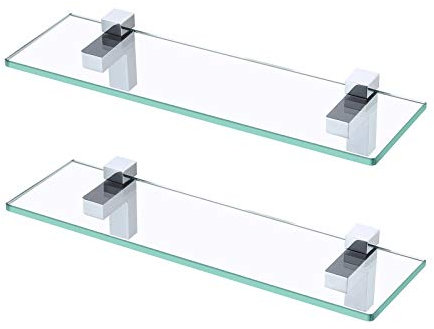 KES Duschablage Glas Badezimmer Wandregal 8mm Hartglas Glasregal Glasablage Bad Ablage Dusche Duschregal Badregal 40 cm 2 Stücke Poliert, BGS3201S40-P2