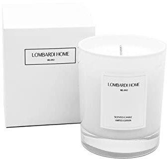 Lombardi Home - Vela Aromática Vainilla en Vaso de Cristal Blanco - Vela Perfumada Vegana y Ecológica con Cera de Soja Natural - Mecha de algodón - Regalo Decoración Casa - 46h de Largo Quemado