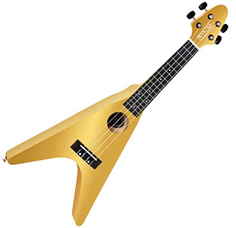 Rocktile FV-04 GD Ukulele - Ukulele Soprano in Design Heavy - Mensur: 343 mm - Lunghezza Totale: 60,5 cm - Corpo e Manico in Tiglio - Dotata di Corde Aquila Super Nylgut - 2 Strap Pins - Oro