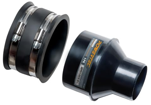 PowerTec 70322 4 to 2-1/2 Dust Control Flex Hose Clamps, Black, Reducer + Cuff (4)