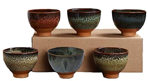 Better-Love 6PCS Handmade Ceramic Espresso/Tea/Sake Cup Gift Set (2.5oz) - 6 Colors, Chinese Pottery Teacups & Japanese Style Cups
