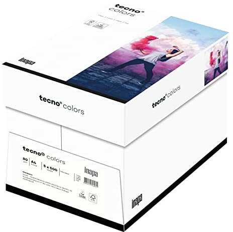 inapa farbiges Druckerpapier, buntes Papier tecno Colors: 80 g/m², A4, 2.500 Blatt (5x500), naturweiß, 80g / m²