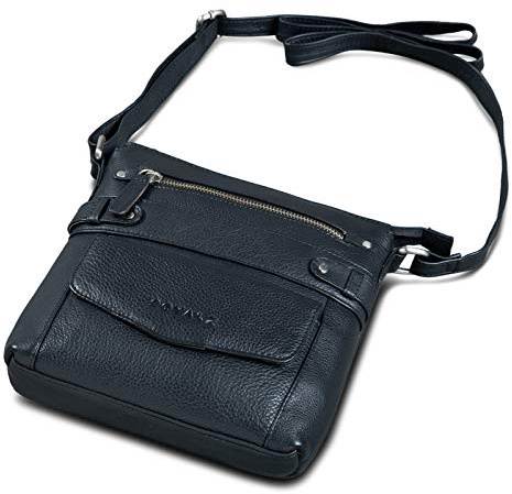 ROYALZ 'Madison' Vintage Handtasche Damen schwarz Umhängetasche klein kompakte Ledertasche