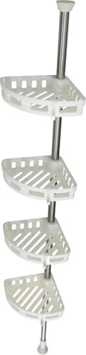 Grand Dicken Bathroom Space Saver Shelves, Bathroom Corner Shelf, Stainless Steel Metal Rod with 4 Adjustable Plastic Shelves, 4 Hooks, Height Adjustable from 1.8 to 2.4m GD831/3250