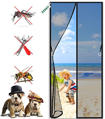 CGUOZI Fliegengitter Magnet Tur, Balkontür 210 x 210 cm Insektenschutz Fliegenvorhang Magnetisch Türe, Insektenschutz Vorhang tür Terrassentür, Insektengitter Lamellenvorhang Magnetvorhang Schwarz
