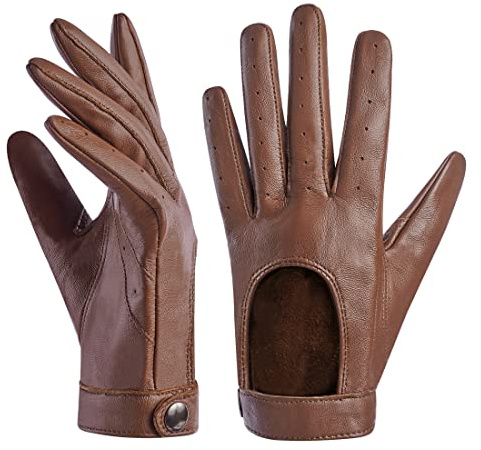 Harssidanzar Leder Handschuhe für Damen,Touchscreen ungefüttert dünne Lederhandschuhe aus Schaffell KL021EU,Cognac,Größe M