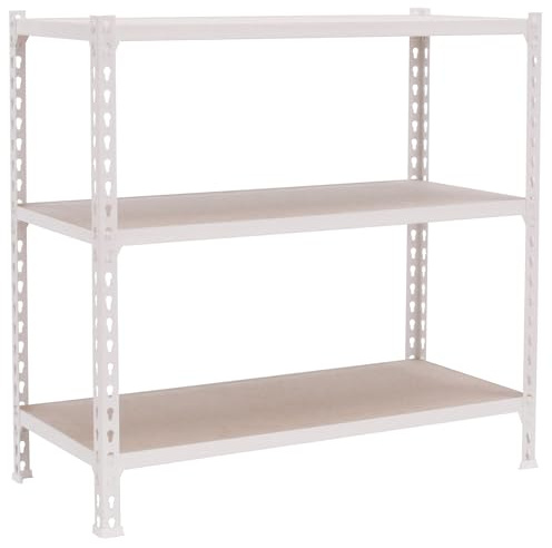 Simon Rack Schwerlastregal, 1000x1100x500 mm, Bis 200 kg Belastbar, 3 Verstellbare Ablagen, MDF-Platten, Kellerregal, Lagerregal, Weiss/Holz - Simonclick