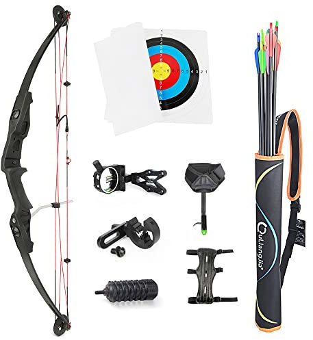 SHARROW Bogenschießen Compound Bogen Set Junior und Erwachsene Jagd Compound Bogen und Pfeile Set 30lbs mit Zubehör für Jugend Anfänger Erwachsene Outdoor-Schießen Praxis (Bogen Set)